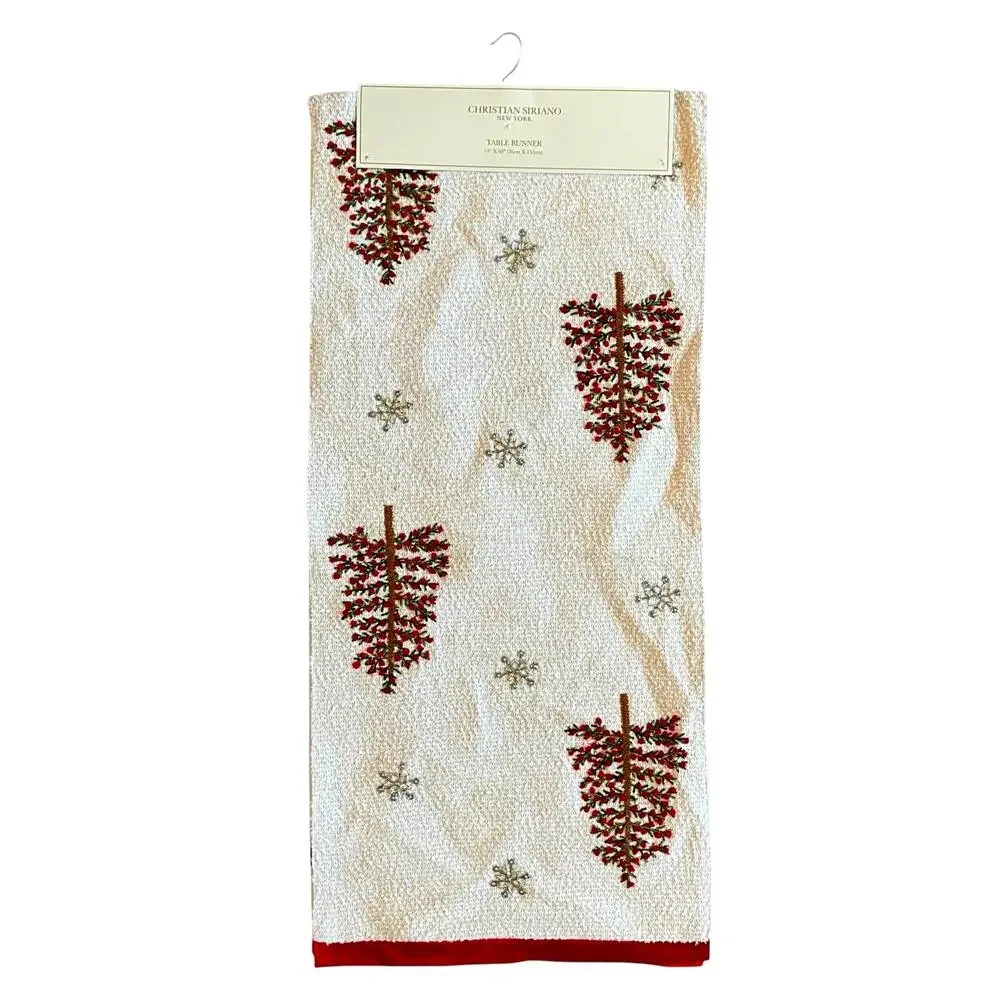 Christian Siriano Christmas Tree & Snowflake Table Runner 14x60 Embroidered New